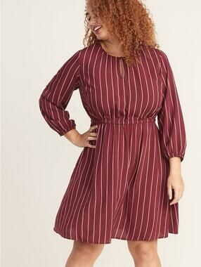 Old Navy XL Tall Burgundy Striped Long Sleeve Midi Dress Casual Work Fall Outfit